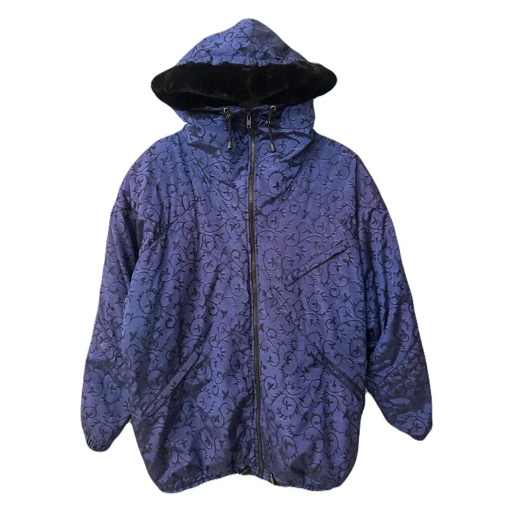 Vintage 80s Nils Skiwear Womens Size Medium 10 Winter Jacket Purple Floral Moti